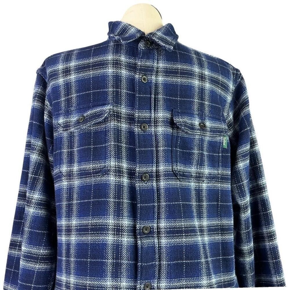 Woolrich Brawny Flannel Shirt Men XL Blue Plaid Button Long Sleeve Shacket - Picture 2 of 11